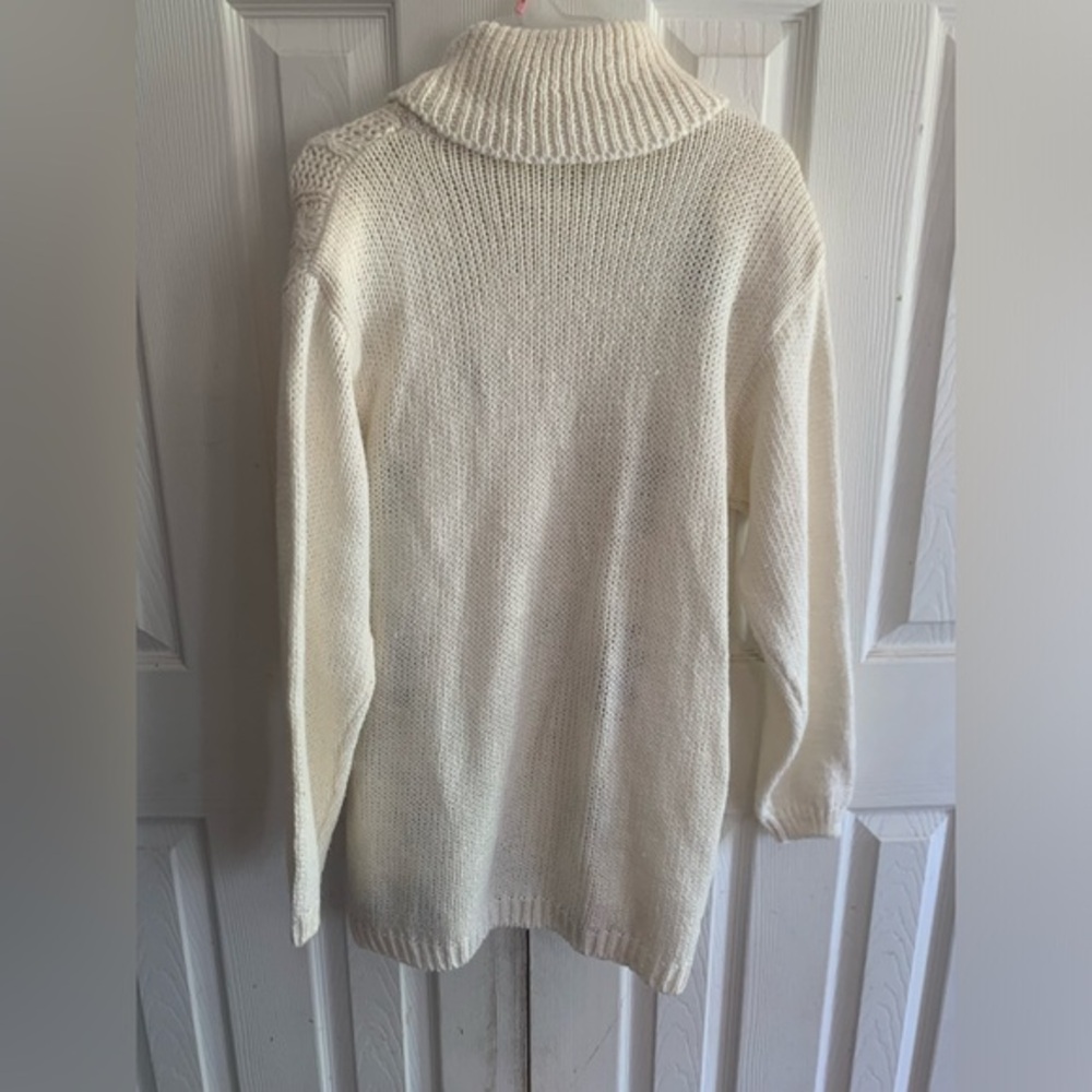 Knitted By Hand Women's Large Sweater Pullover Vintage Granny turtle neck floral - Picture 2 of 4